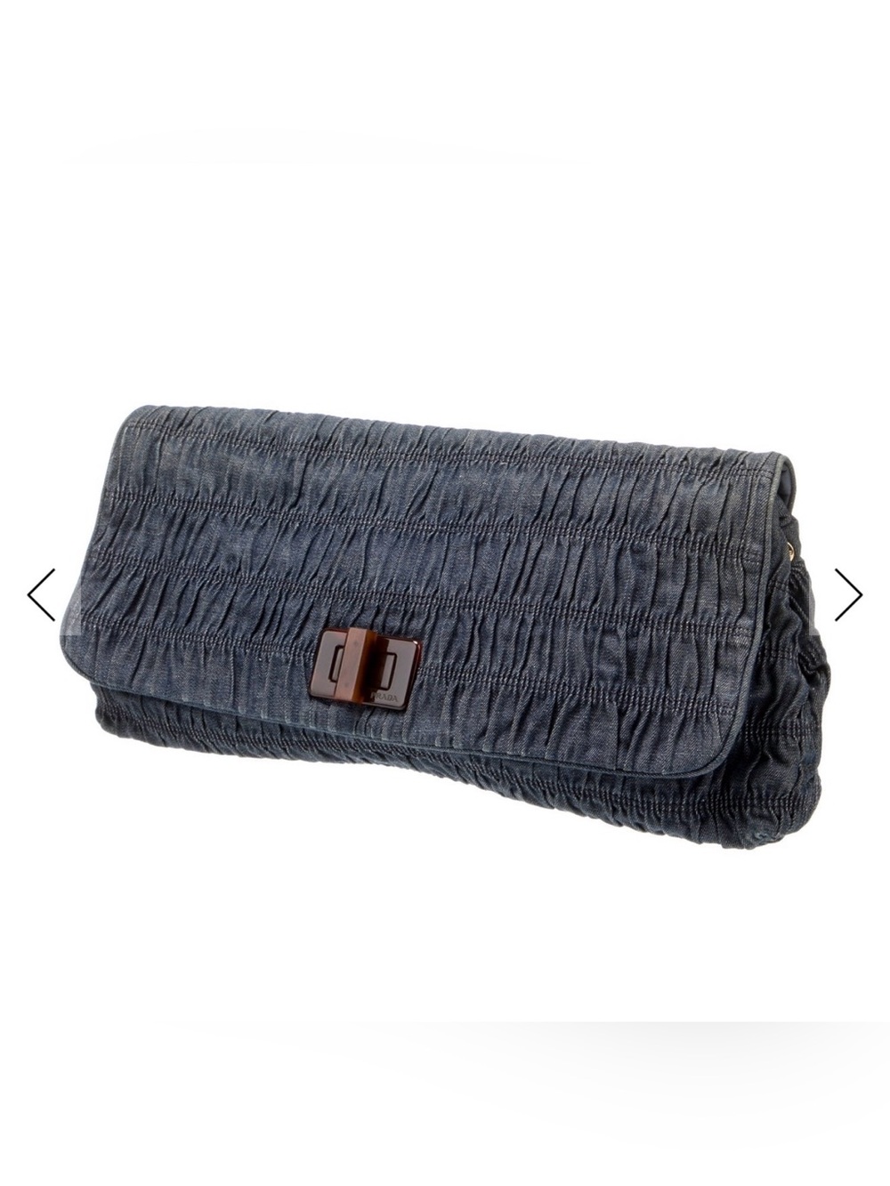 Prada Slate-Gray Ruched Denim Fold-Over Clutch